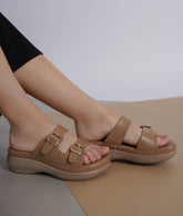 Beige Casual Open Back 1 inch Platform Heels